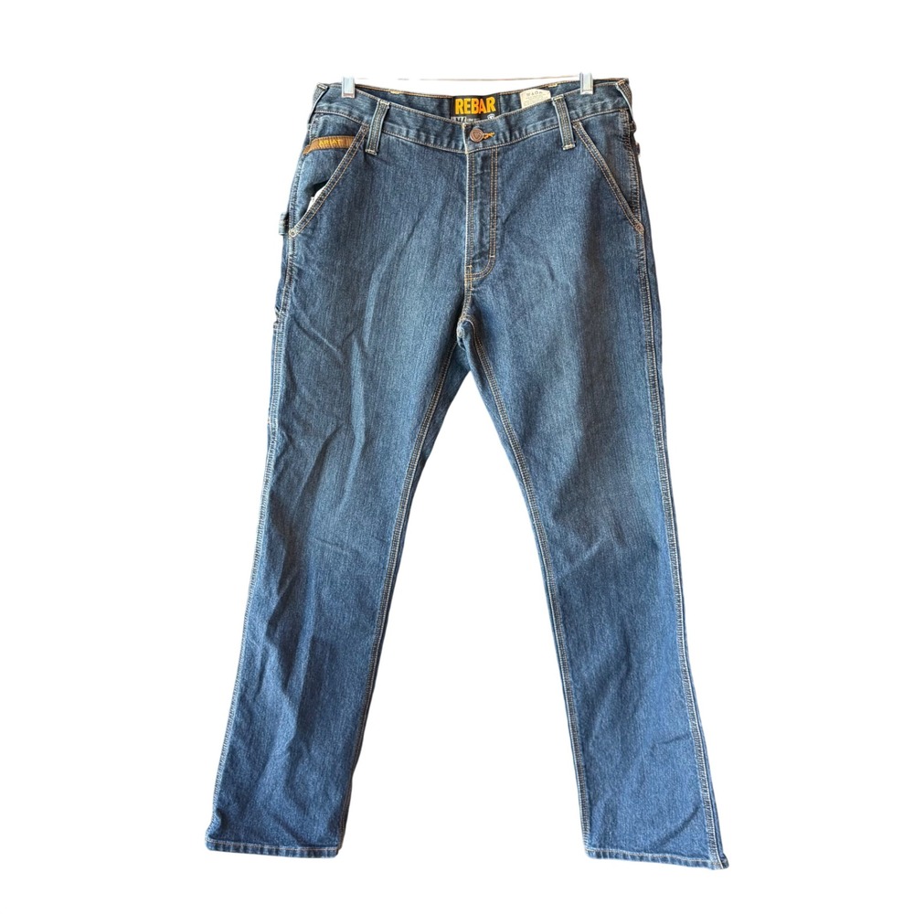 Ariat Rebar M4 Low Rise Boot Cut Work Jeans Men's 34x36 Medium Wash Stretch
